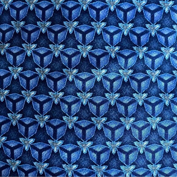 Oscar de la Renta 100% Silk Tie Blue Geometric Luxury Retro Designer Necktie - Picture 5 of 8
